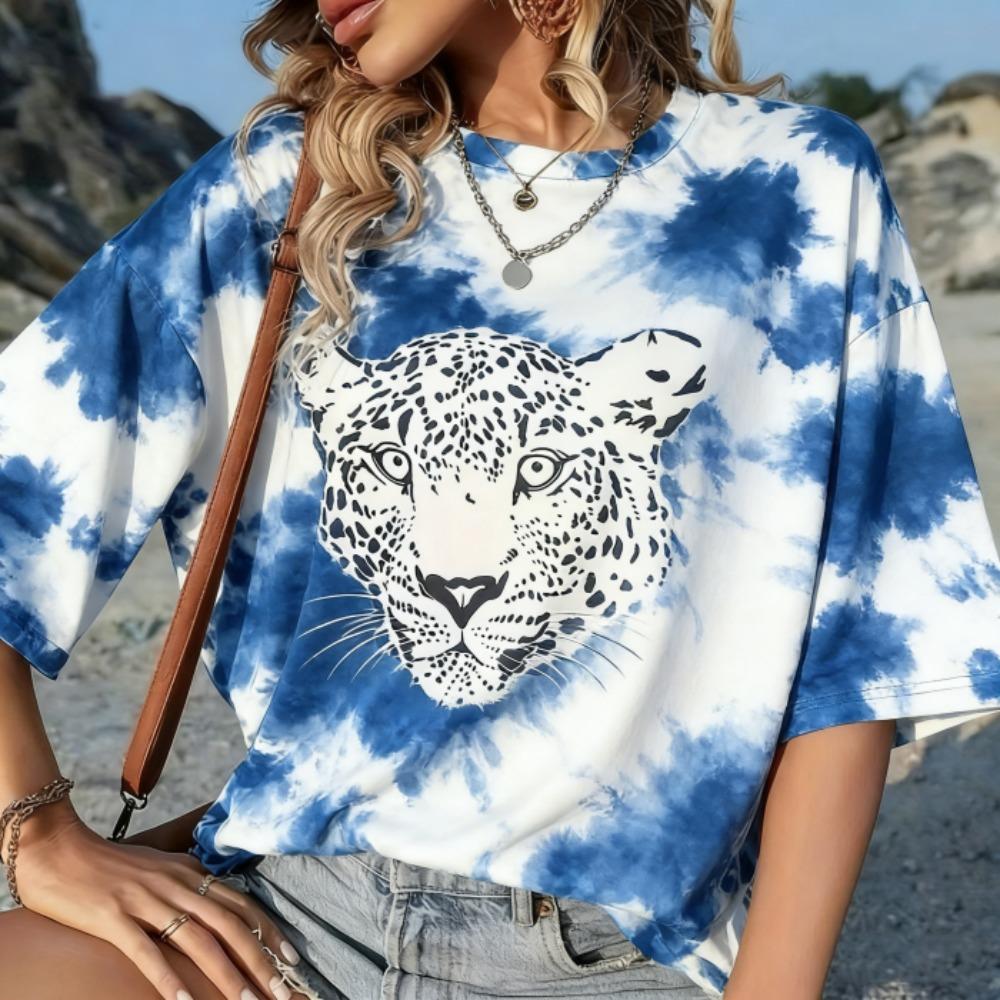 Summer Europe and America Leopard Print T Shirt Women's Short Sleeve Casual Tee Tops Women Retro Street Fashion Oversize T-shirt Clothing