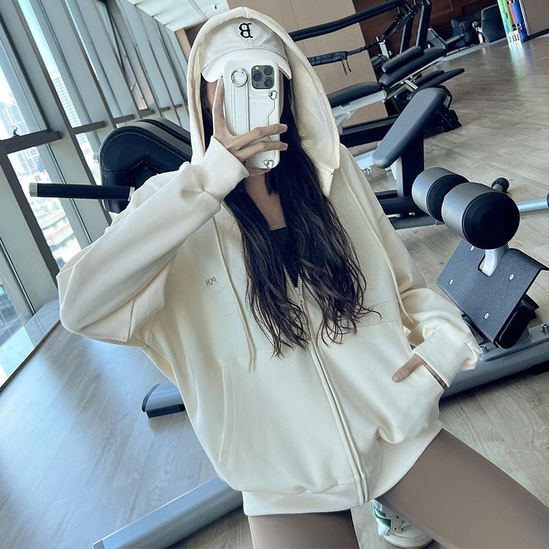 

Универсальная спортивная куртка с капюшоном свободного кроя - Топ с длинным рукавом для йоги и бега Medium слоновая кость