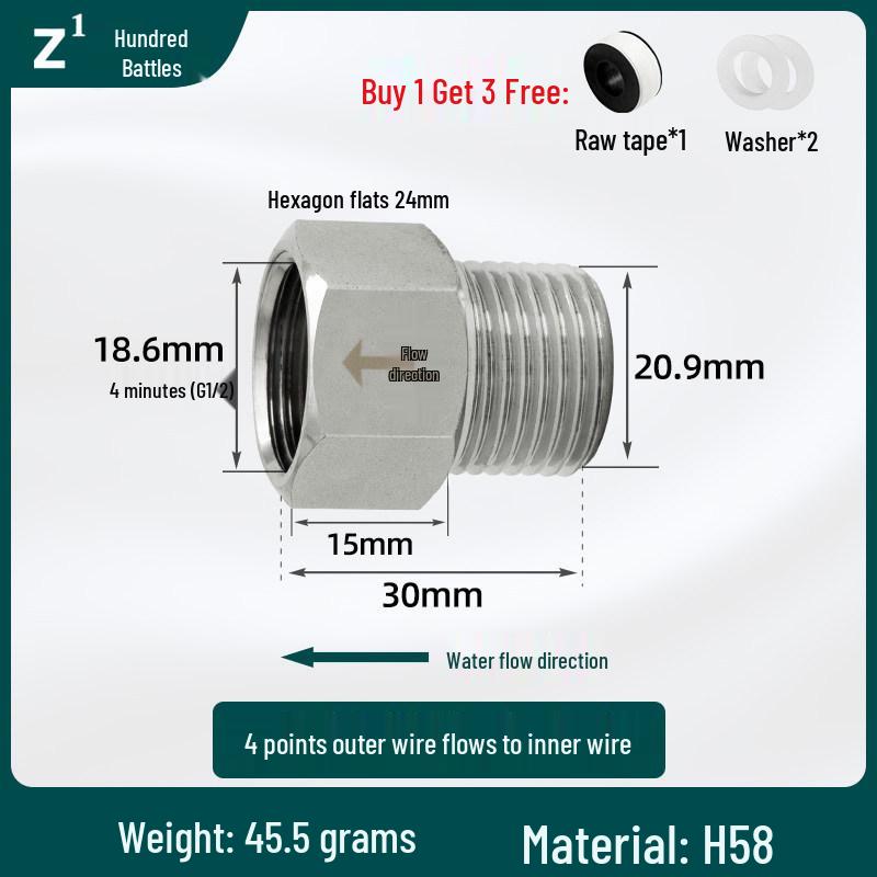 All-Copper Bathroom Backflow Preventer Check Valve for Toilet and Water Heater, Anti-Reverse Flow, 4-Point and 6-Point Options