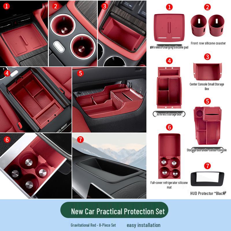 Compatible with 26 AITO M7 models, this silicone car interior set features wireless charging capabilities and decorative modifications.