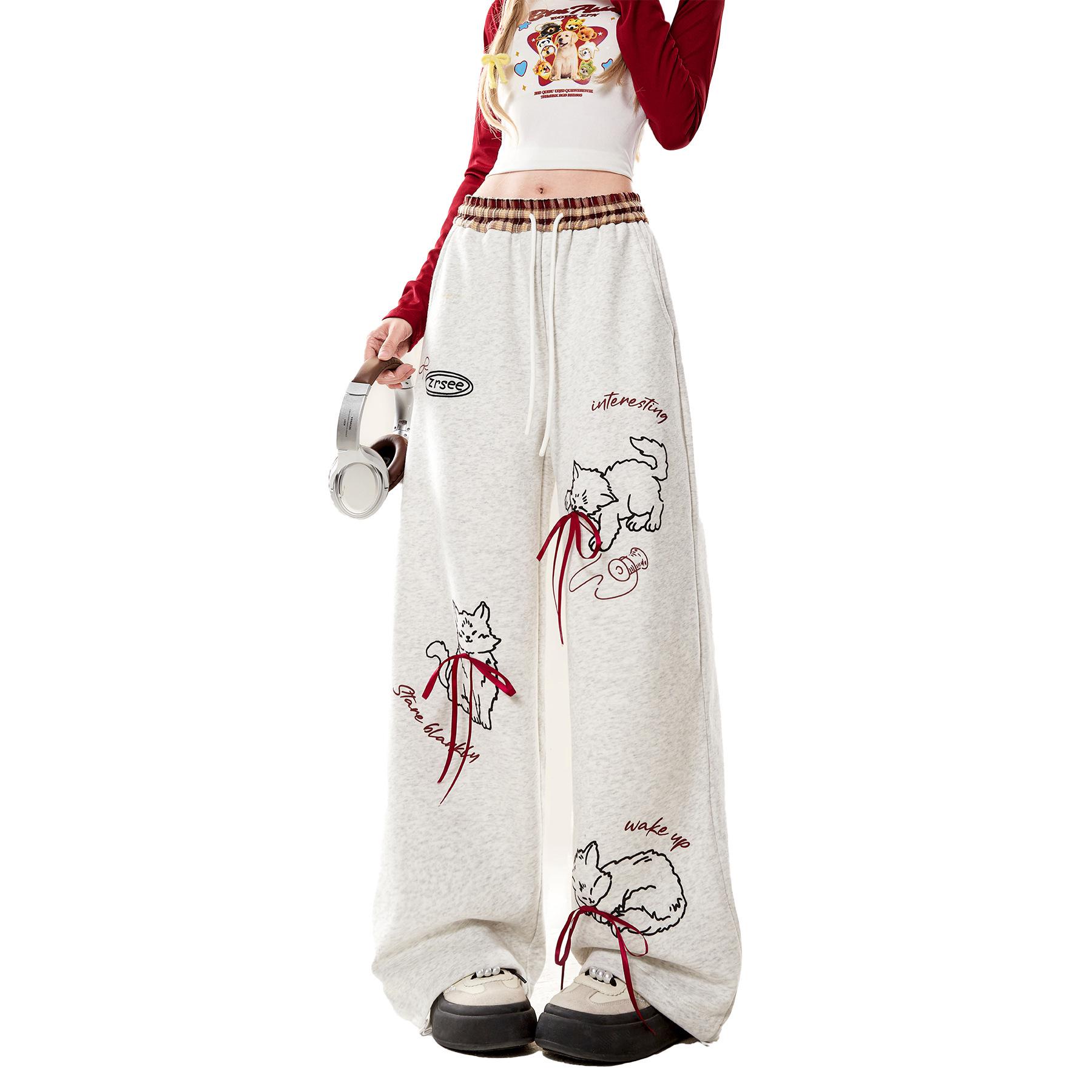 

Осенние широкие брюки из хлопка с принтом в виде кошки и граффити XL (62.5-70 kg)