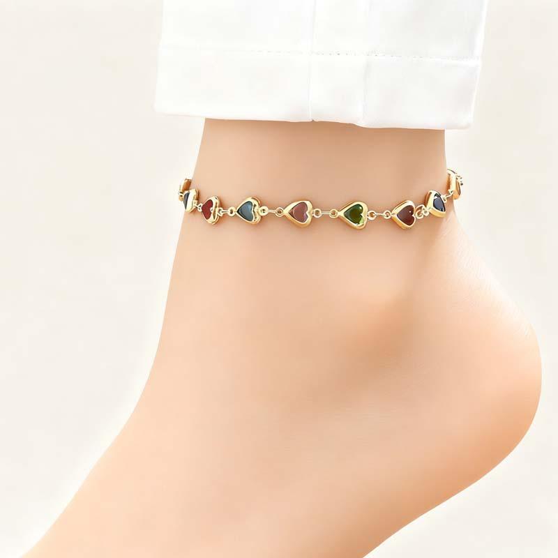 European and American Ins Style Colorful Heart-Shaped Zircon Bracelet, Elegant Alloy Heart-Shaped Dopamine Bracele