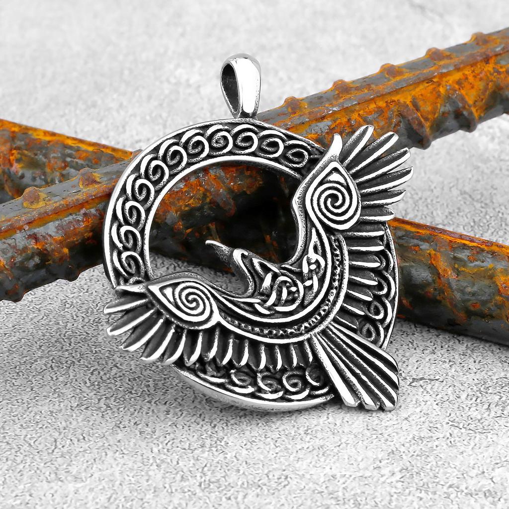 Severský Odin Vraní Lebka Přívěsek Náhrdelník Gotická Nerezová Ocel Vraní Lebka Kompas Runový Náhrdelník pro Muže Punkové Šperky