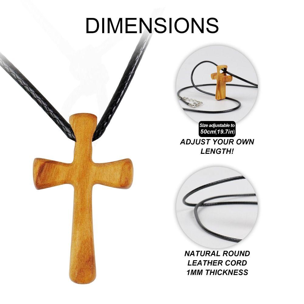 Leather Rope Cross Necklaces Hand-carved Neckchain for Prayer Funny Cross Pendant Anniversary