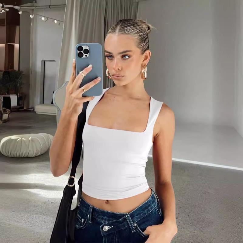 Women Y2k Sexy Casual Square Neck Slim Fit Sleeveless Cropped Tank Top