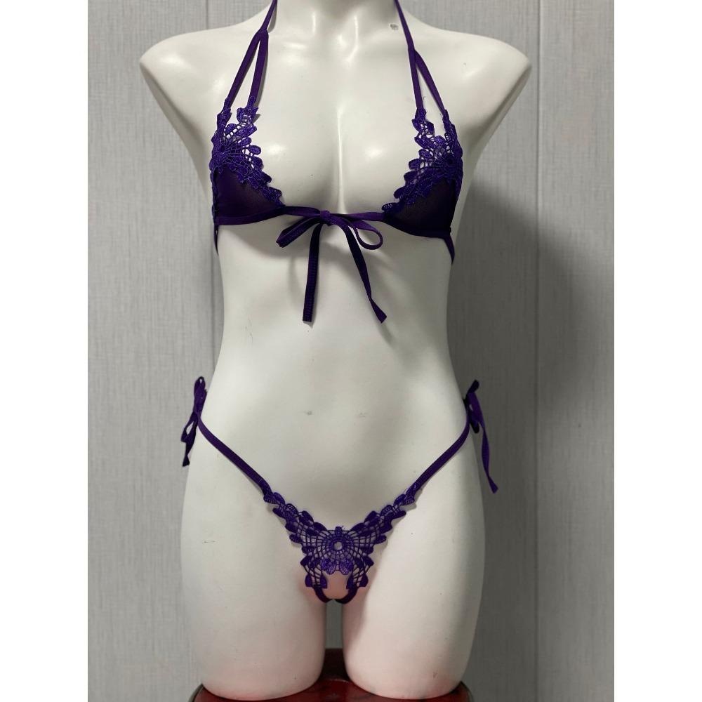Sexy Lace Three-point Suit, Sexy Small Chest Lace-up, Pure Desire Underwear, Hot Passion Open Panties, Pajamas 1132