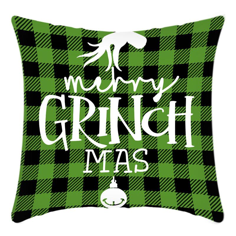 Grinch Linen Throw Pillowcase Holiday Sofa Office Cushion Pillowcase Green Furry Christmas Pillowcase