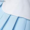 ZANZEA Womens Casual Round Neck Pleated Hem Patchwork Commute Short Sleeve Dress