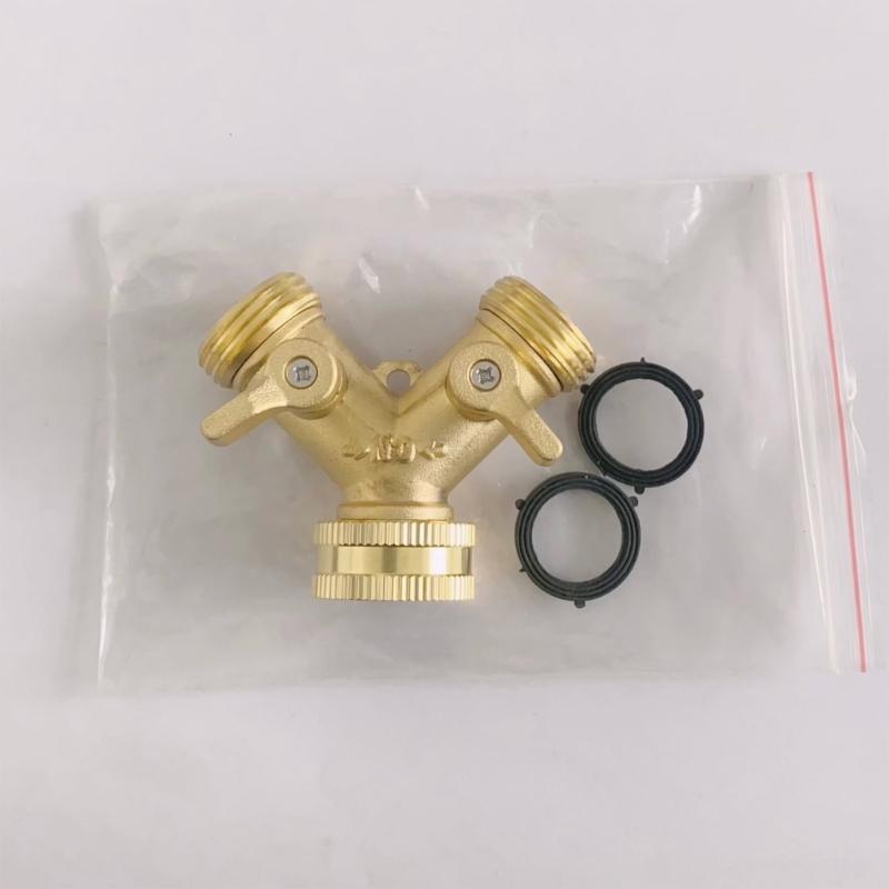 Professional Grade Brass Hose Divider 3/4Inch Double Output Adapter For Efficient Garden Plant Watering And Irrigation