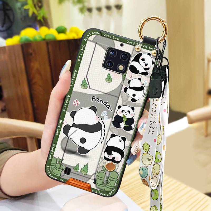 Cute Back Cover Phone Case For Oukitel WP6 Silicone Cartoon Ring Wrist Strap Panda Fashion Design Phone Holder Soft Case
