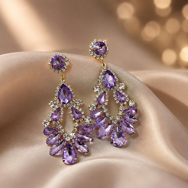 Pinkdudu New Crystal Hollow Geometric Teardrop Tassel Dangle Earrings Palace Style Jewelry Light Luxury & High-End PD2635