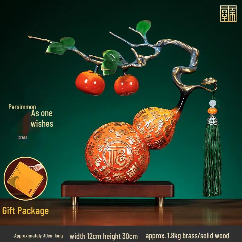 Persimmon Ruyi Gourd Ornament - Chinese Decor for Living Room, Office, or Housewarming Gift