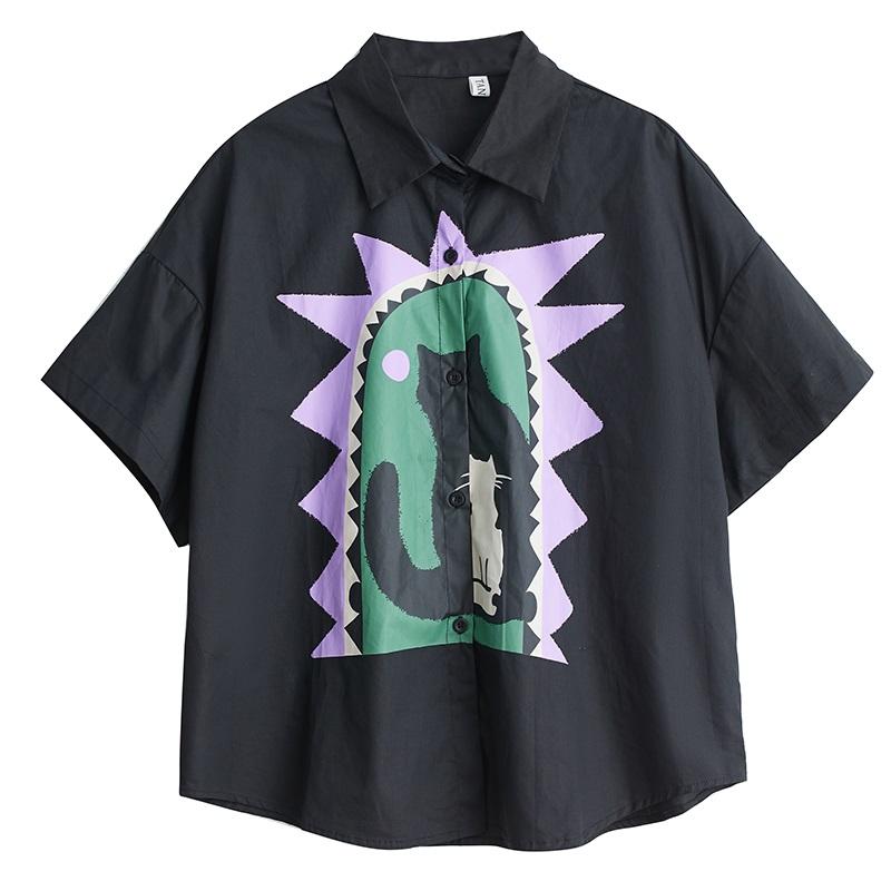 Short Sleeve Oversized Cotton Vintage Shirts & Blouses for Blouse Casual Loose Summer Tops Women Button Up Shirt