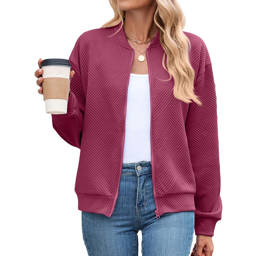 Women's Blue Textured Zip-Up Jacket with Multiple Color Options