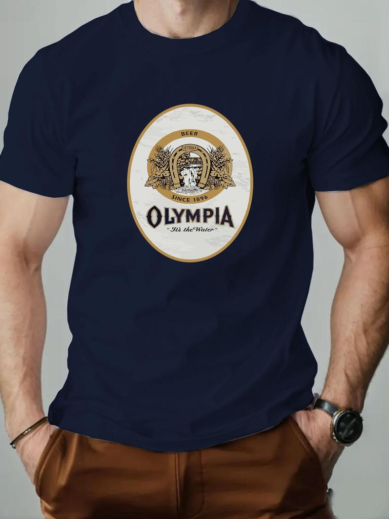 Mens Cotton TShirt Olympia Beer Summer Round Neck Short Sleeve Graphic Breathable Fashion Casual TShirt
