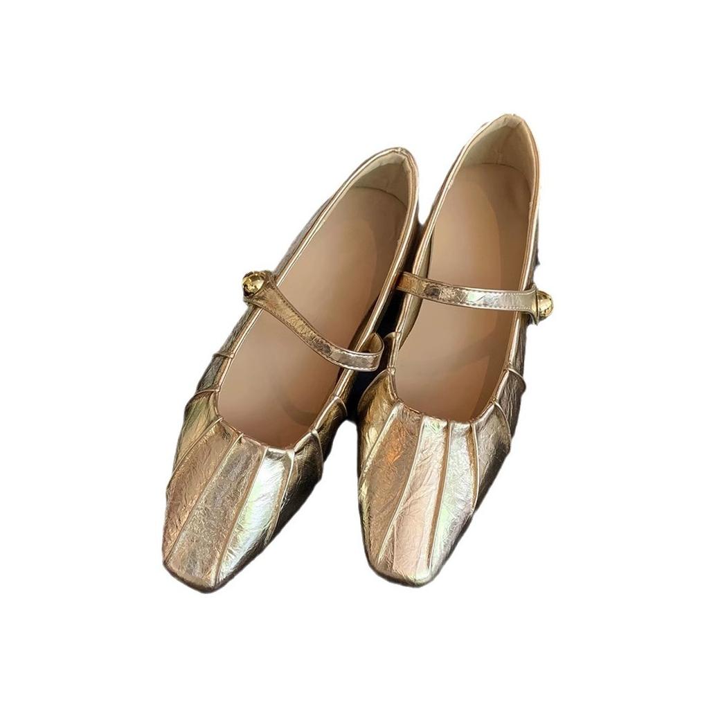 Grape mother silver single shoes wrinkled temperament square head half tray women's shoes soft sole not tired feet 2025 autumn new shoes