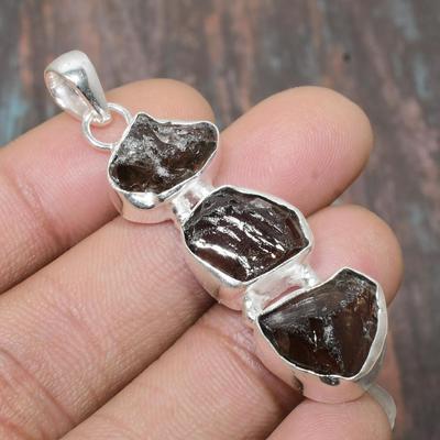 Χειροποίητο μενταγιόν Smoky Rough Gemstone 925 Sterling Wonderful Jewelry