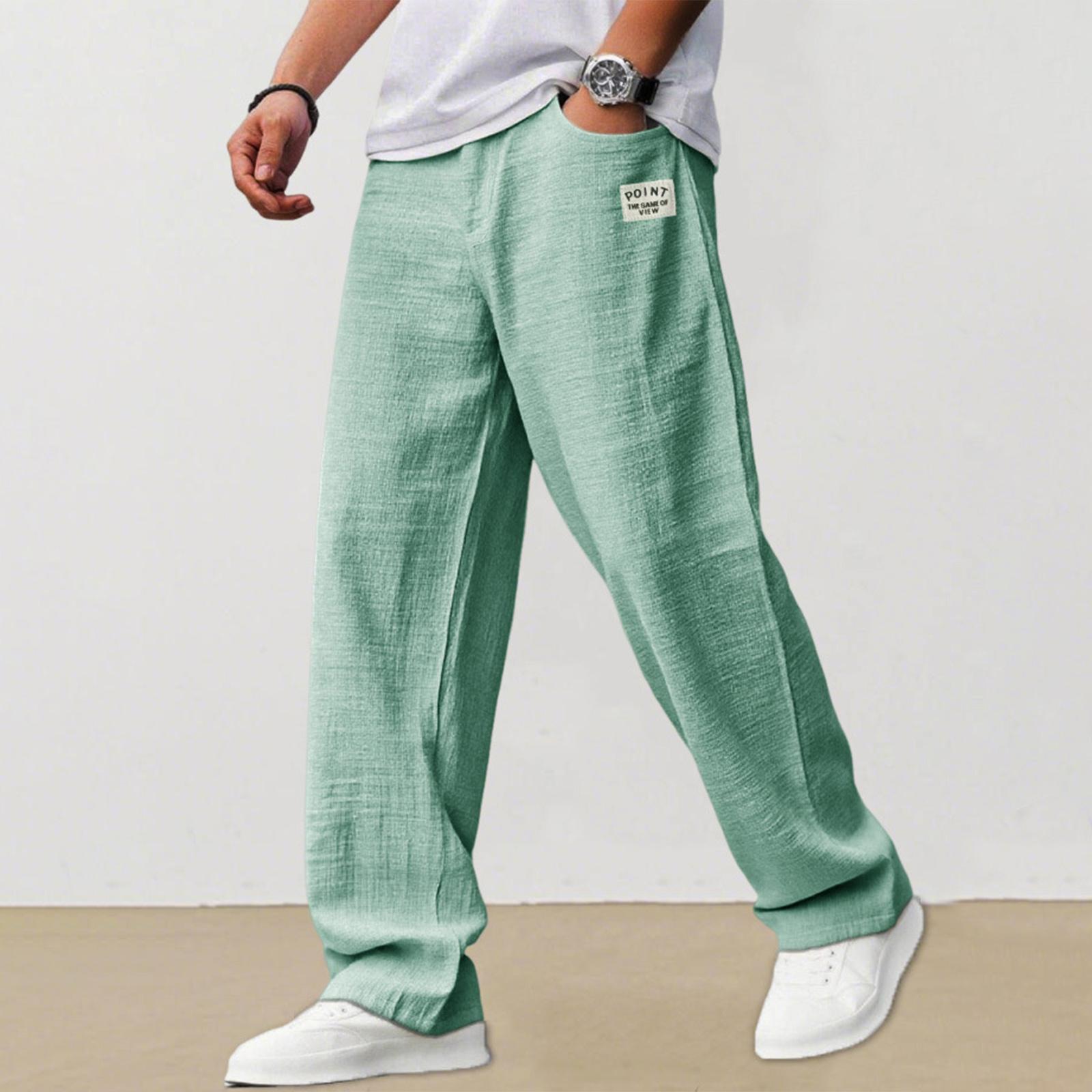 Xingben Seven Heren Casual Losse Linnen Broek Lichtgewicht Ademend Rechte Pijp Elastische Taille Trekkoord Ontwerp L