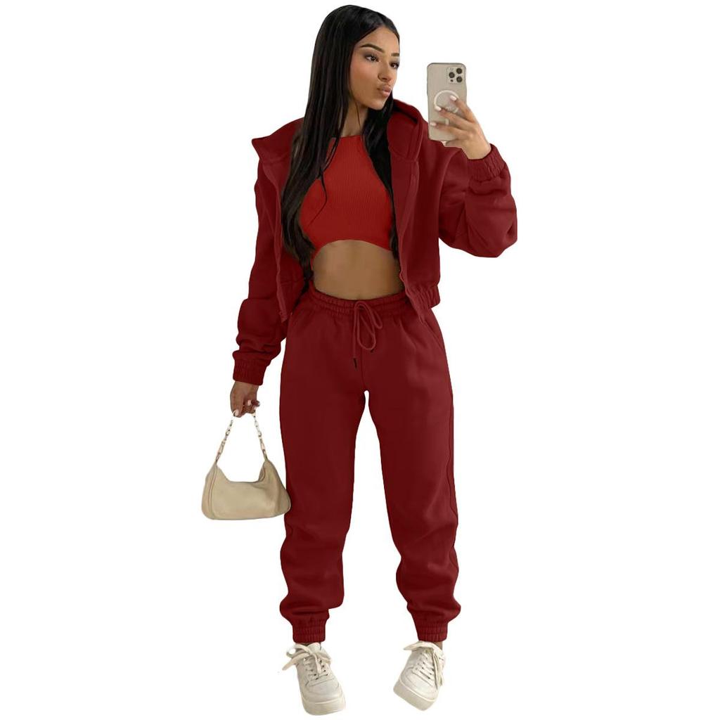Women's Casual Tracksuit Autumn Winter Top Vest Pant Set Solid Color Zipper Plus Size Sexy Casual Loose Outfits for Women Outfit