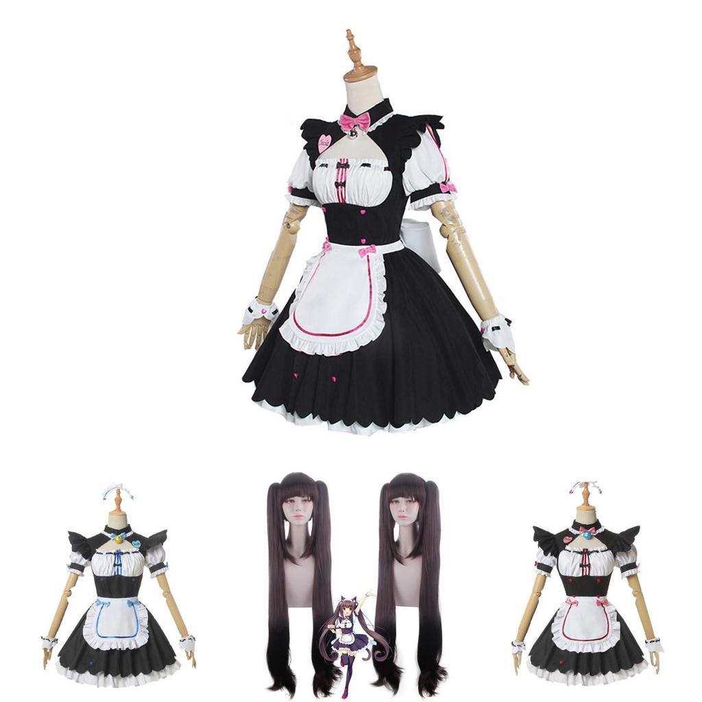 Nekopara Chocola Vanilla Cat Maid Dress Cosplay Costume Wig Breathable Exquisite Workmanship
