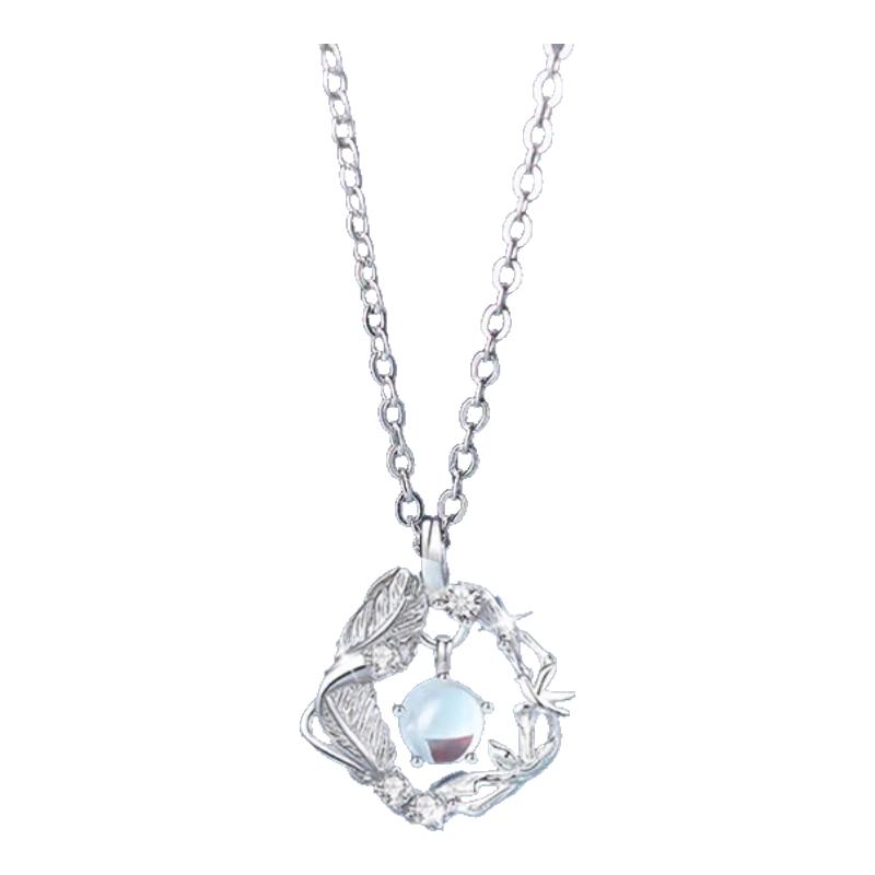 Zhou Baifu 925 Silver Blue Eucalyptus Bird Pendant Necklace for Women