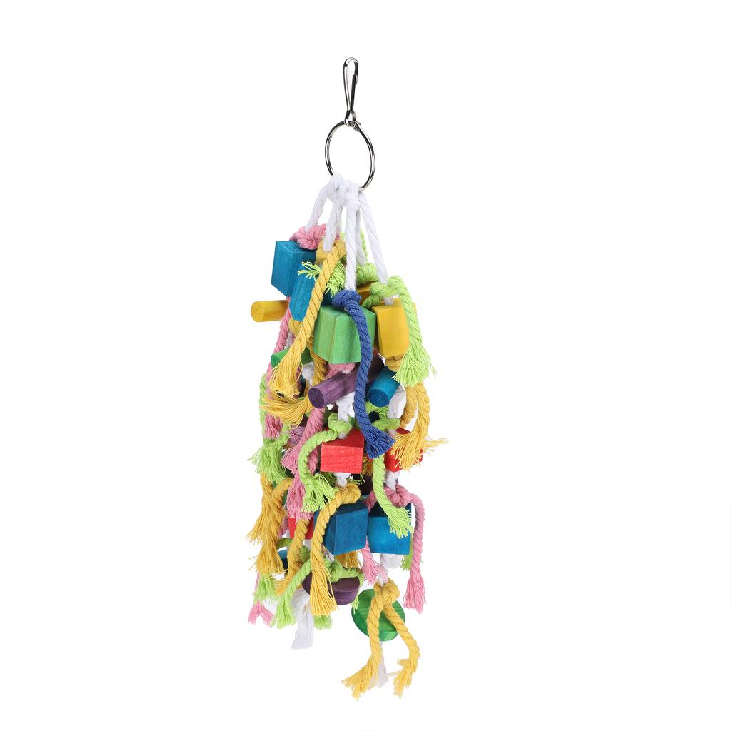 Birds Parrots Multicolored Natural Wooden Chewing Toy Biting Block Gnawing String