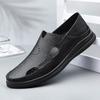 Fashion Summer Classic Black Hollow Out Leather Shoes Breathable and Comfortable Business Daily Hiking Shoes Middle Aged  Casual Shoes