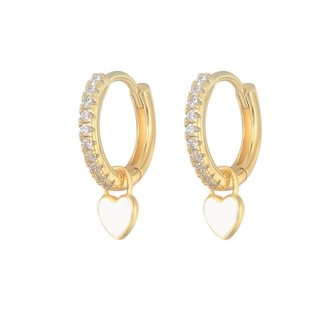 925 Silver Huggie Heart Hoop Earrings for Women Geometric Love Earring Crystals Zircon Piercing Silver Jewelry Girls