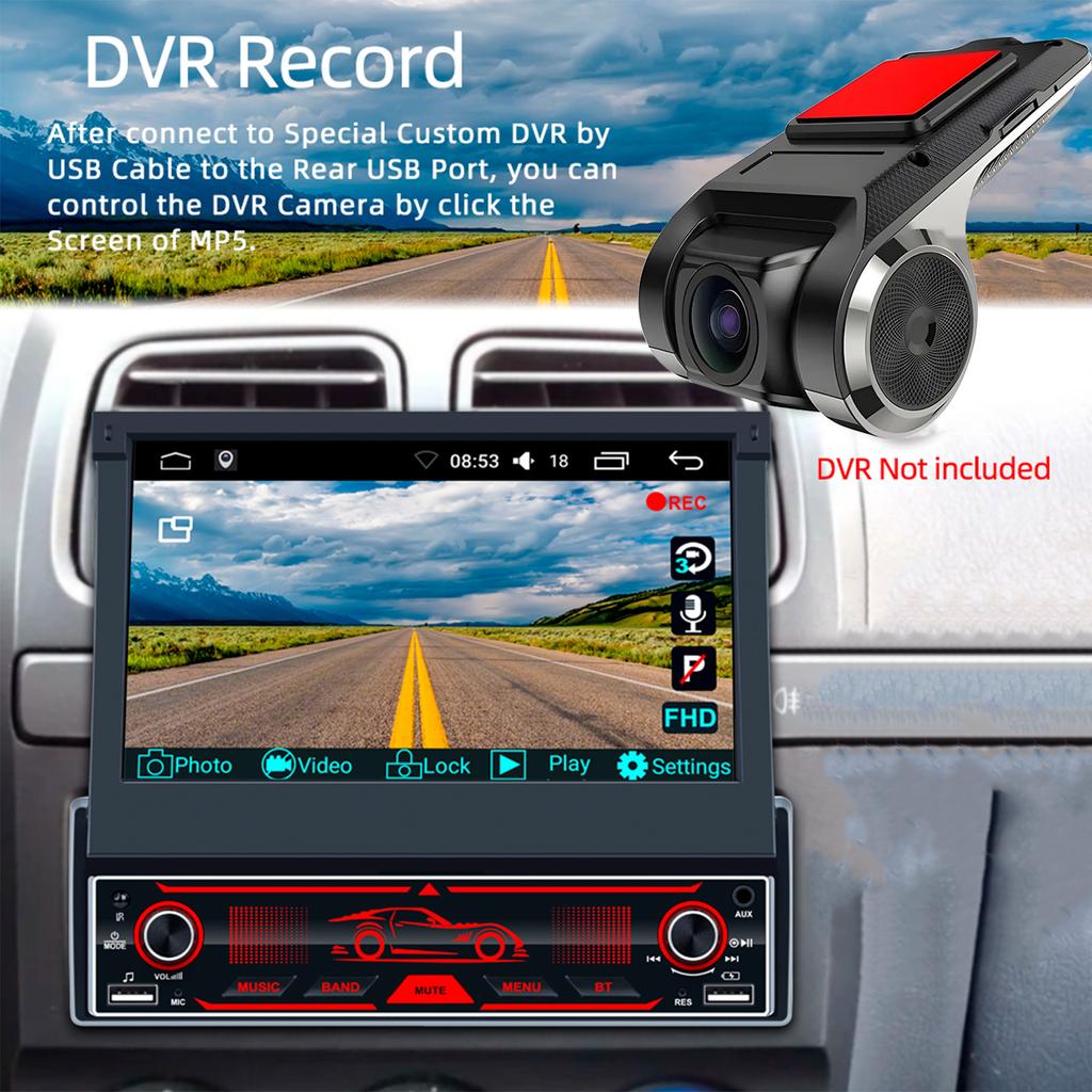 7 Zoll HD Wireless Android Auto CarPlay 1Din Video Multimedia Android MP5 Player Versenkbarer Bildschirm Spiegel Link Auto BT/FM/USB/AUX