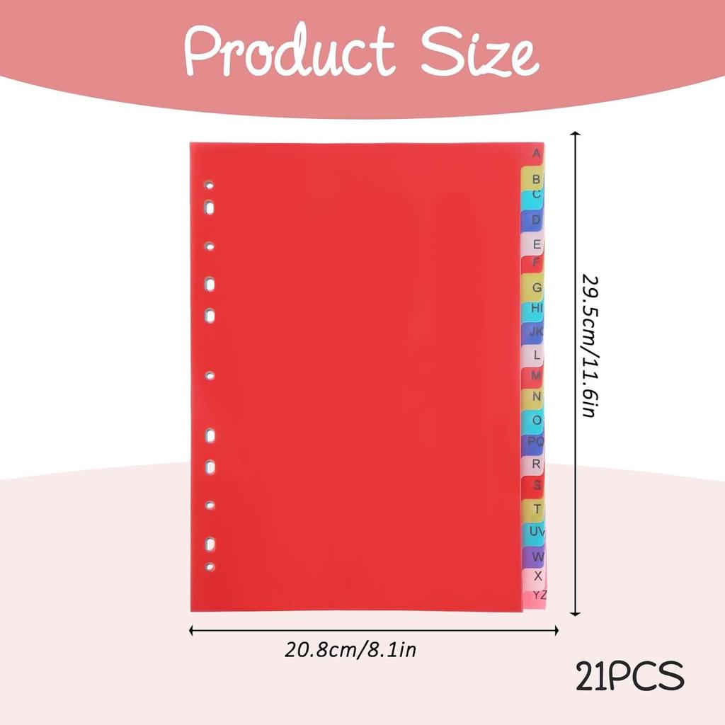 A-Z Dividers for 3 Ring Binder 21 Tab Plastic Binder Dividers with Tabs Multicolor Binder Tab Dividers Alphabet Index Divider for 2/3/4/11 Ring