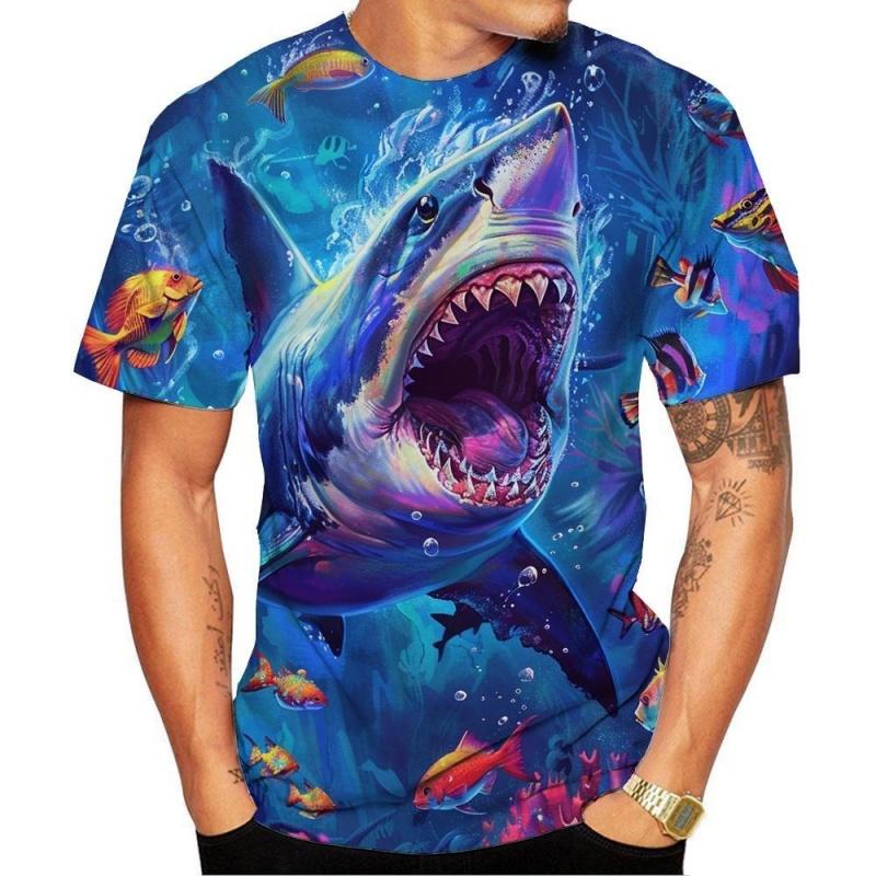 Marine Animal Cool Shark Pattern 3D Printed T-Shirts Summer Casual Short Sleeve O-Neck Loose Street T-Shirts