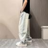 Summer new American trend design sense holes and old loose scimitar men's thin wide-leg ruffian handsome jeans