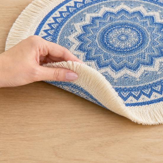 Yousheng Vintage Round Coasters, Pastoral Cotton Linen Placemats, Soft Jute Tassels Drink Mats, Handwoven Table Pads Mats Accessories