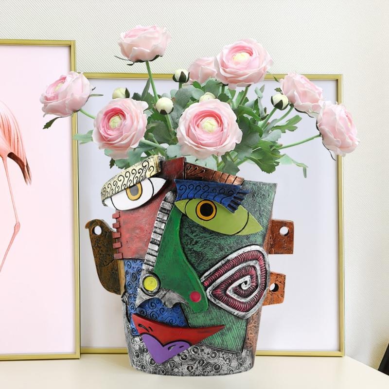 Vibrant Abstract Face Pot Handcrafted Art Piece Drainage Hole Included Anti Fade Suitable For Indoor And Outdoor Spaces