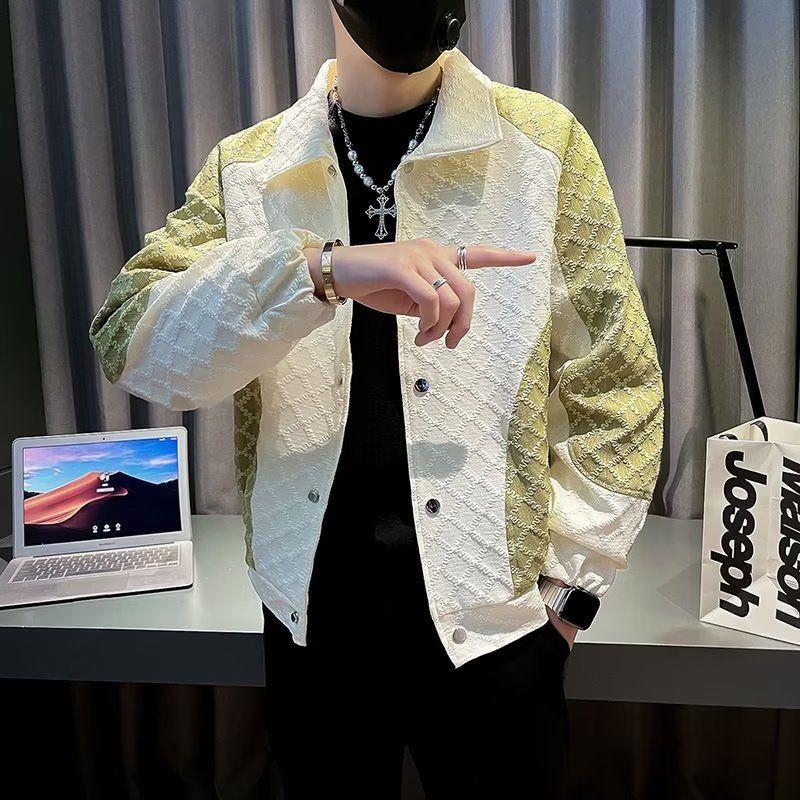 

Куртки с контрастными цветами, сшитые внахлест, весна-осень, молодежный стиль, мужская одежда, отложной воротник, базовая повседневная однобортная верхняя одежда S белый