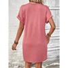 VEZFAA Moda damska Lato Wiosna Jednolity kolor Drukuj Krótki rękaw Dekolt w kształcie litery V Luźna talia Casual Sukienki