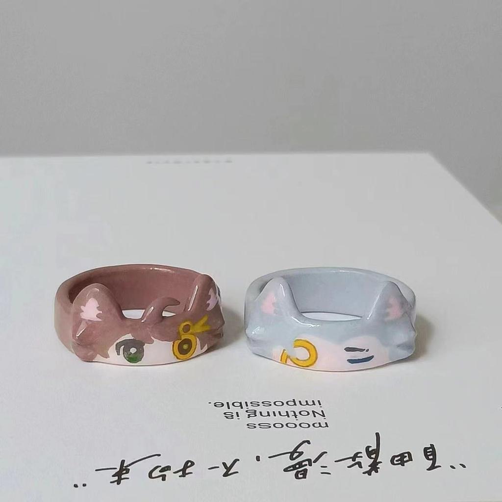 Cartoon Childlike Cute Enamel Drip Glaze Cat Ring Niche Design Girl Heart Versatile Animal Student Ring