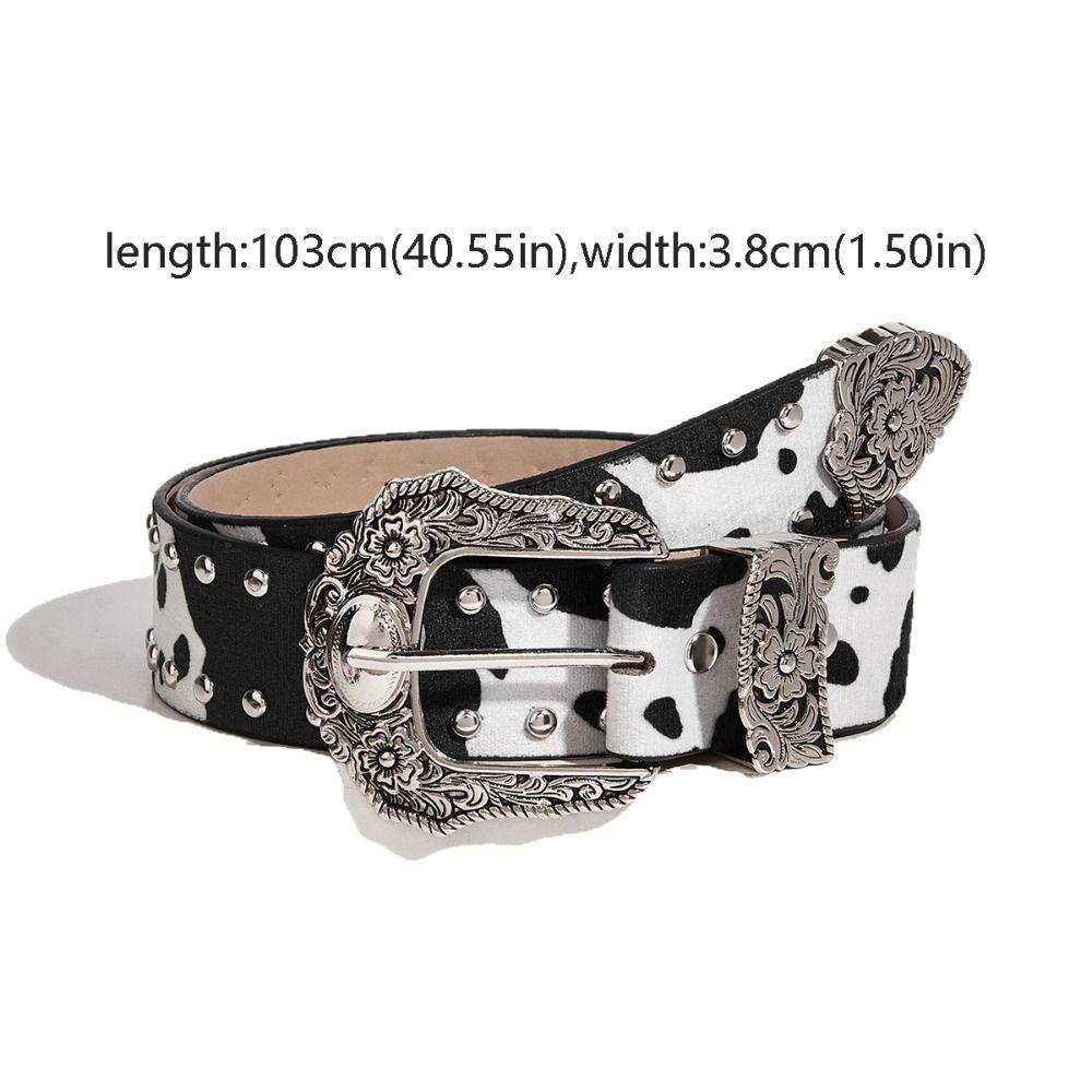 Fashion Punk Style Rivet Waist Belt Vintage Gothic Leopard Print Belt Metal Buckle PU Leather Y2k Waist Belt Jeans Decoration