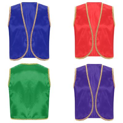 Herren-Halloween-Weste mit arabischen Prinzen, glänzender Goldbesatz, vorne offen, geschwungene Weste, indische arabische Cosplay-Kostüme