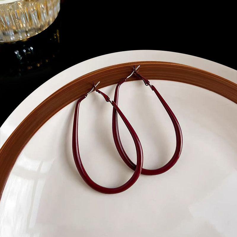 Ankola Red Circle Ear Buckle Retro Hong Kong Style Red Drop Glaze Earrings Niche Simple Earrings