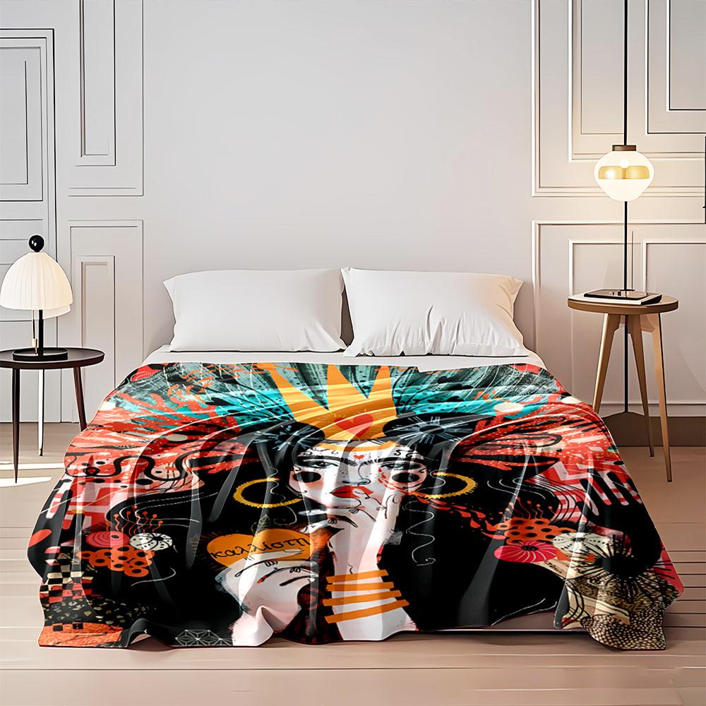 Colorful Artistic Woman Portrait for all seasons blanket lunch break throw gift