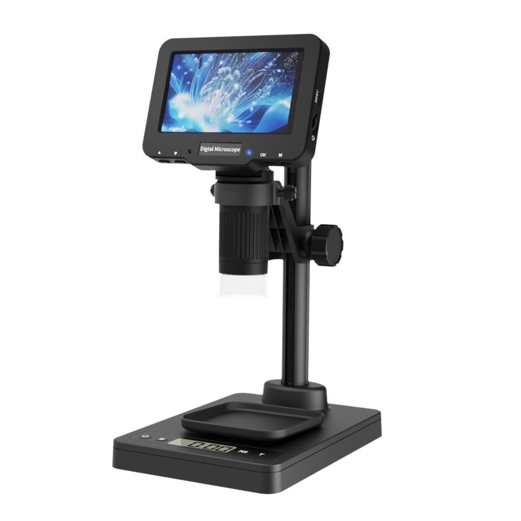 4.3-Inch Handheld Digital Microscope LP043C with Z33G Weighing Stand 2M Photo 1080P Video 500X-1000X Magnification 8 LED Lights Type-C PC Inter