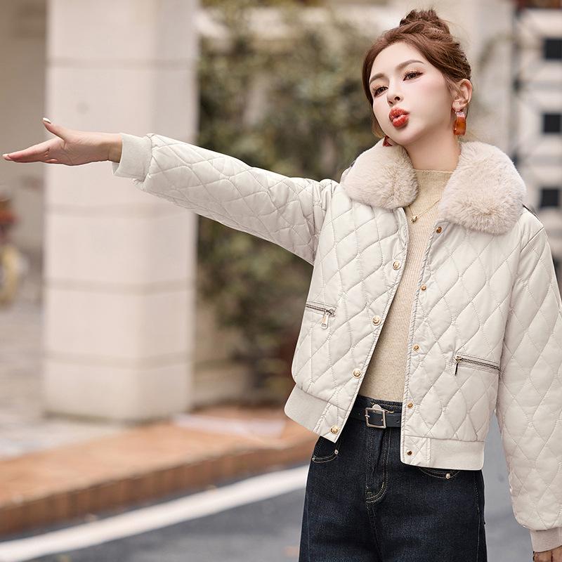Winter Women's Korean Fashion PU Leather Coat with Fleece Lining and Fur Collar - Style WA8211