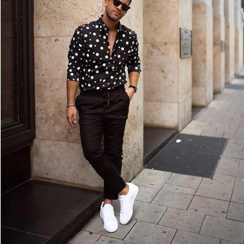 Men's Shirts Spring and Autumn Fashion Polka Dot Printing Long-sleeved Shirts Casual All-match Long-sleeved Shirts for Men