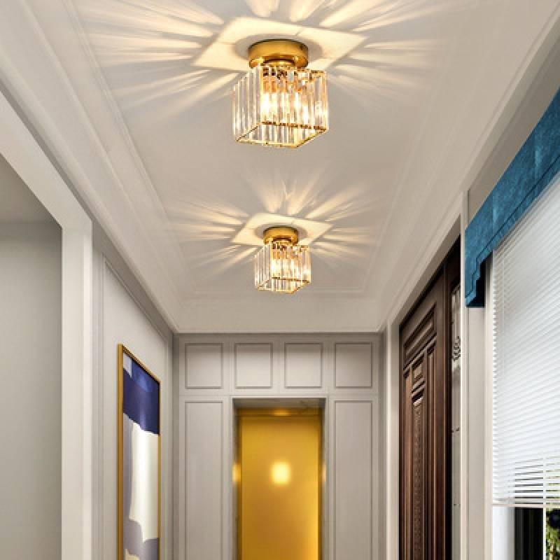 Stylish Modern Crystal Ceiling Light Elegant Design For Entryway Hallway In Black And Gold