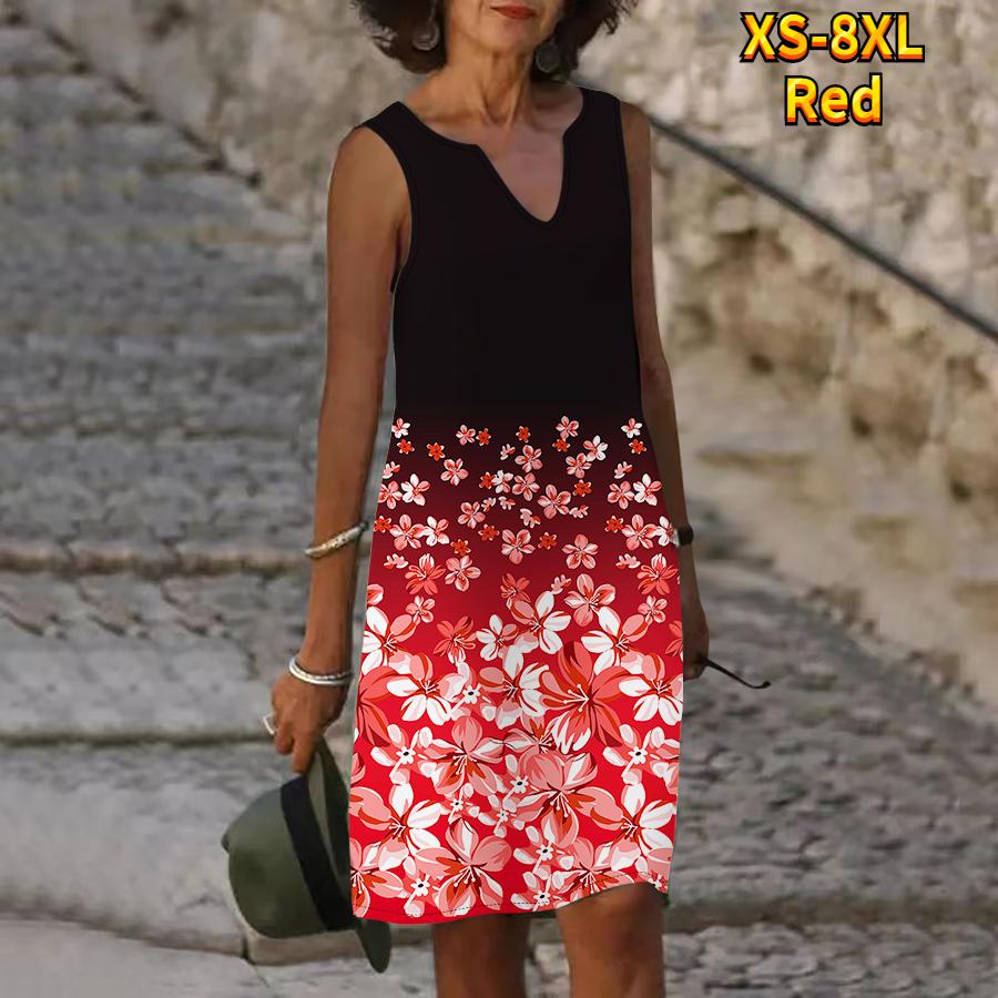 Rochie cu imprimeu rododendron roz de vară pentru femei, cu decolteu în V, ocazional, fără mâneci, la modă, lejer, sexy, rochii mari mari XS-8XL