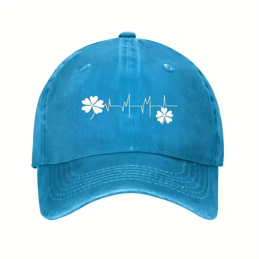 Four Leaf Clover Heartbeat Baseball Cap Unisex Polyester Casual Sporty Outdoor Adjustable Hat