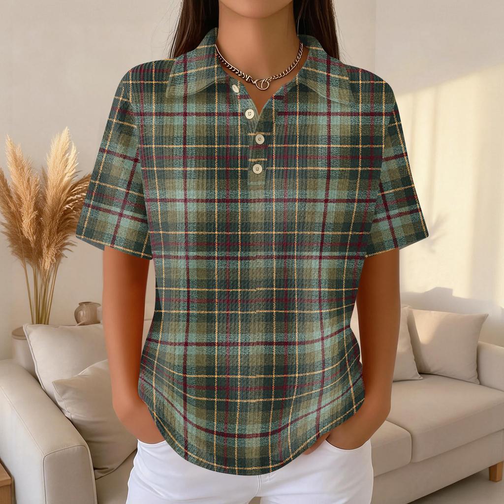 Women's Fashion Casual Lapel Short Sleeve Color Shirt Women's Up Tops