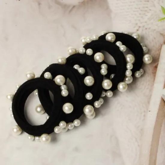 5Pcs Scrunchies with Pearl Hair Ties with Pearl Ponytail Hair Rubber Bands for Woman Elastic Headbands Sports Hair Accessories