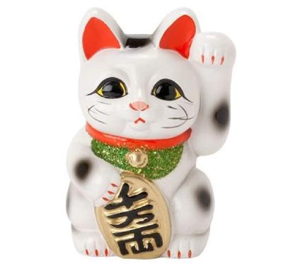 White Oval Size Inviting Left Tokoname Ware Cat, 4, Hand,